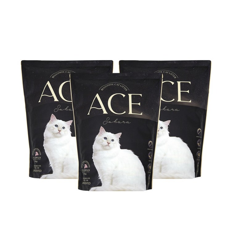 에이스벤토나이트 먼지없는 고양이모래 사하라무향가는입자 6kg, 6kg, 3개, 사하라무향가는입자