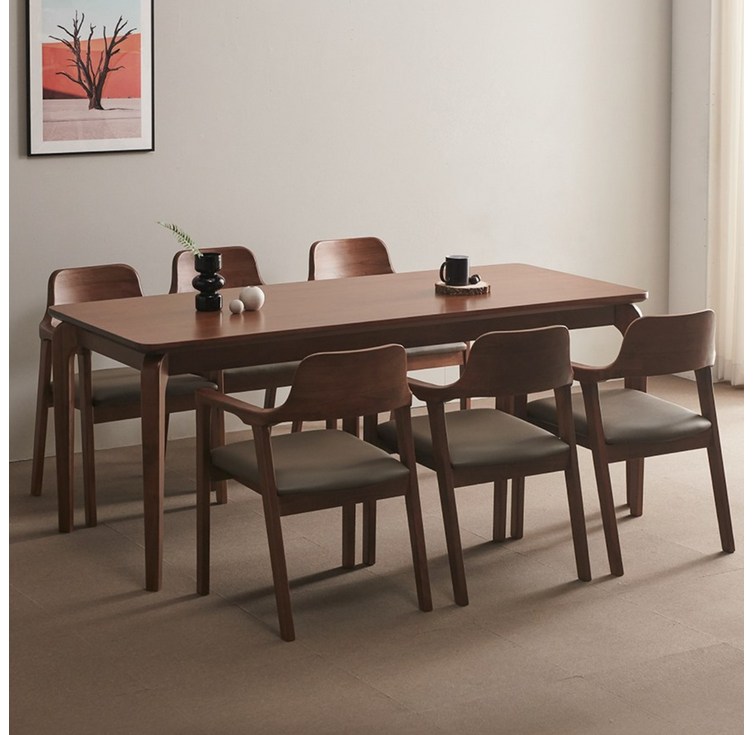 라로퍼니처 베르체 1900 참죽나무 원목 6인 식탁 세트 식탁의자6, 월넛, 그레이