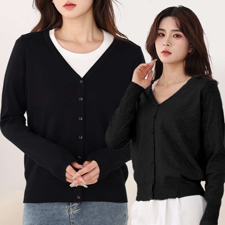 턴키 여성용 빅사이즈 브이넥 스판 니트 가디건 턴키 여성용 빅사이즈 브이넥 스판 니트 가디건
