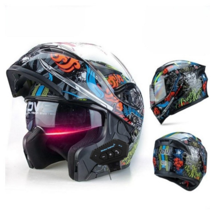 바이크헬멧 풀페이스 시스템 헬멧 경량 오토바이 스쿠터 바이크 하이바 클래식, 사무라이블루투스고급장갑