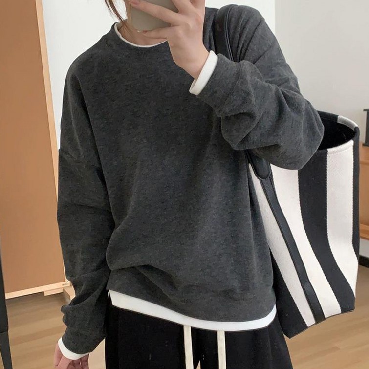 더블유 기모 레이어드 티셔츠 캐주얼 베이직 맨투맨